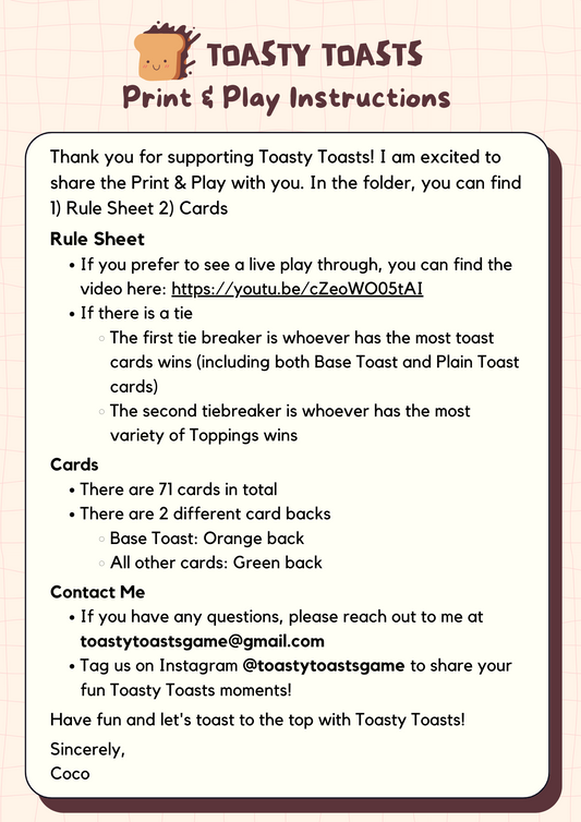 Toasty Toasts Print and Play